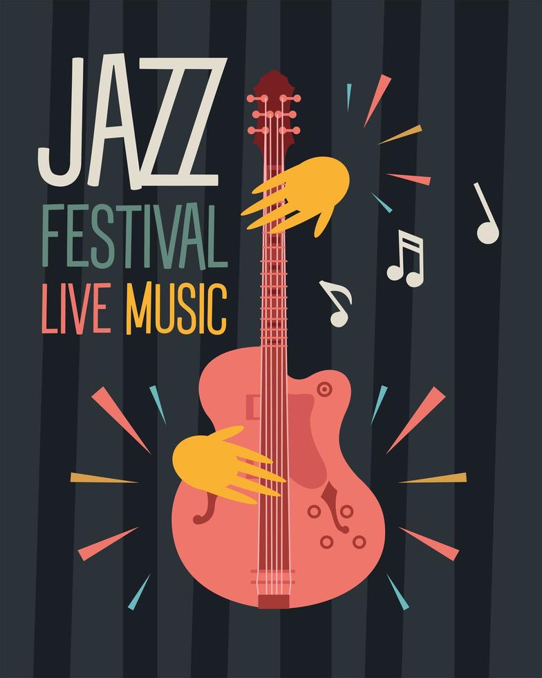 jazzfestivalposter met handen die gitaar spelen vector