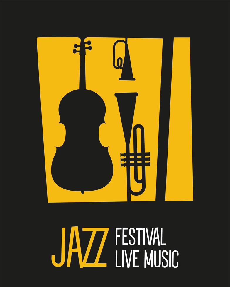 jazzfestivalposter met instrumentensilhouetten en belettering vector