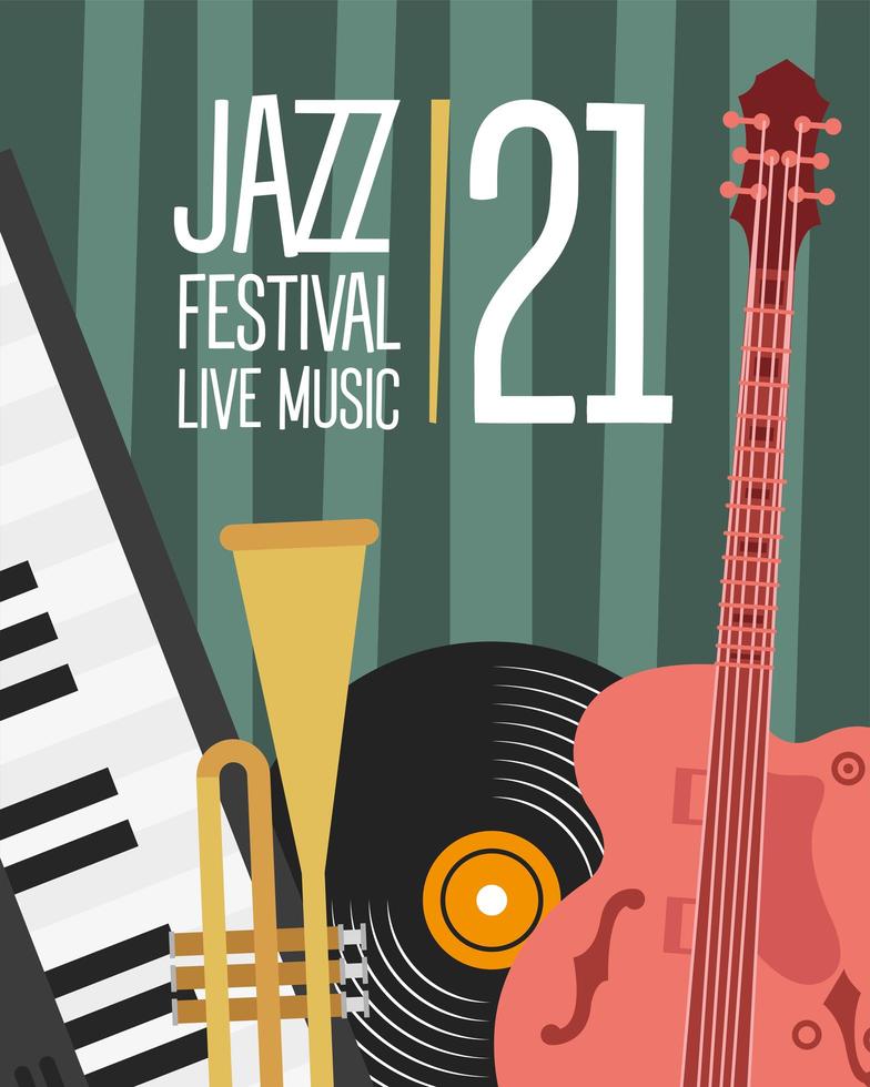 jazzfestivalposter met gitaar en instrumenten vector