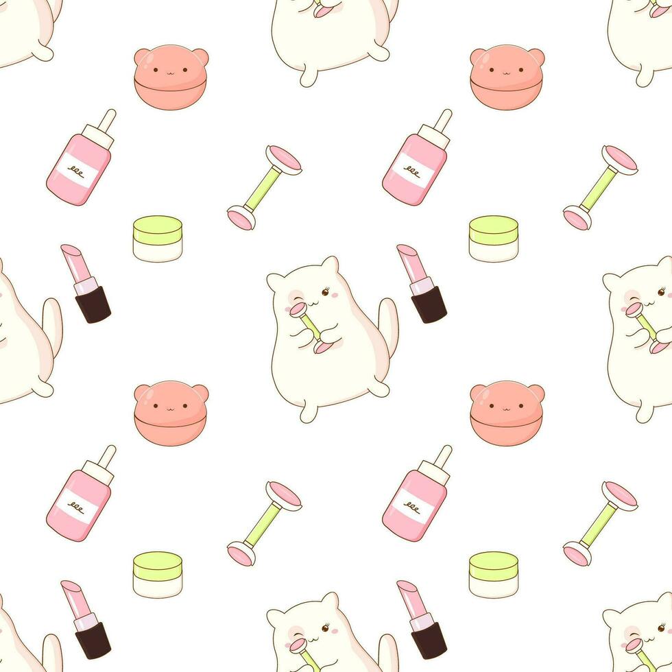 schattig kat toepassingen kawaii Koreaans schoonheidsmiddelen naadloos vector