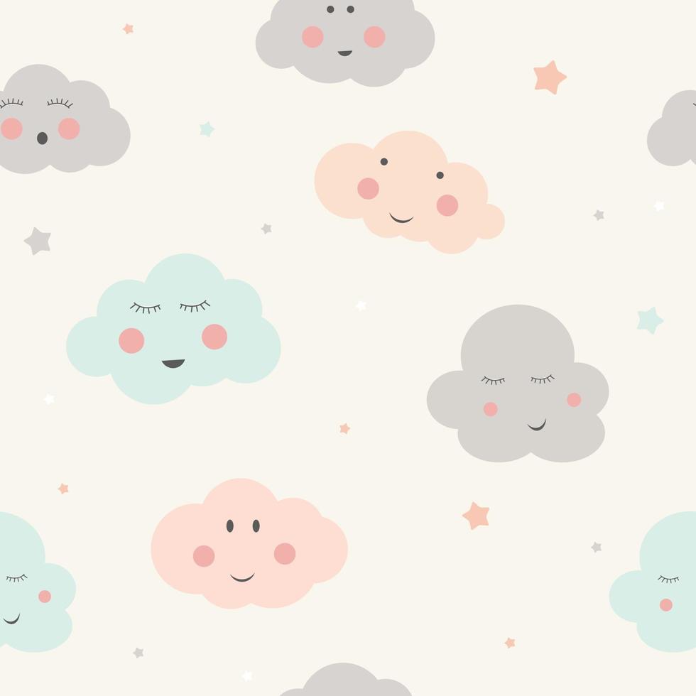 naadloze patroon achtergrond met schattige kleine kind wolk. vector illustratie