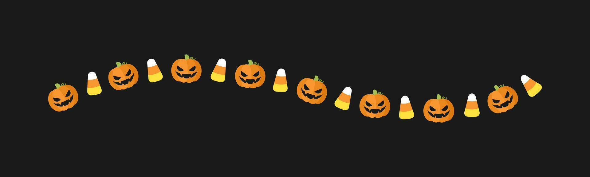 scheidingsteken grens illustratie lijn van schattig jack O lantaarns, snoep maïs, truc of traktatie patroon voor halloween dag concept van herfst seizoen vector