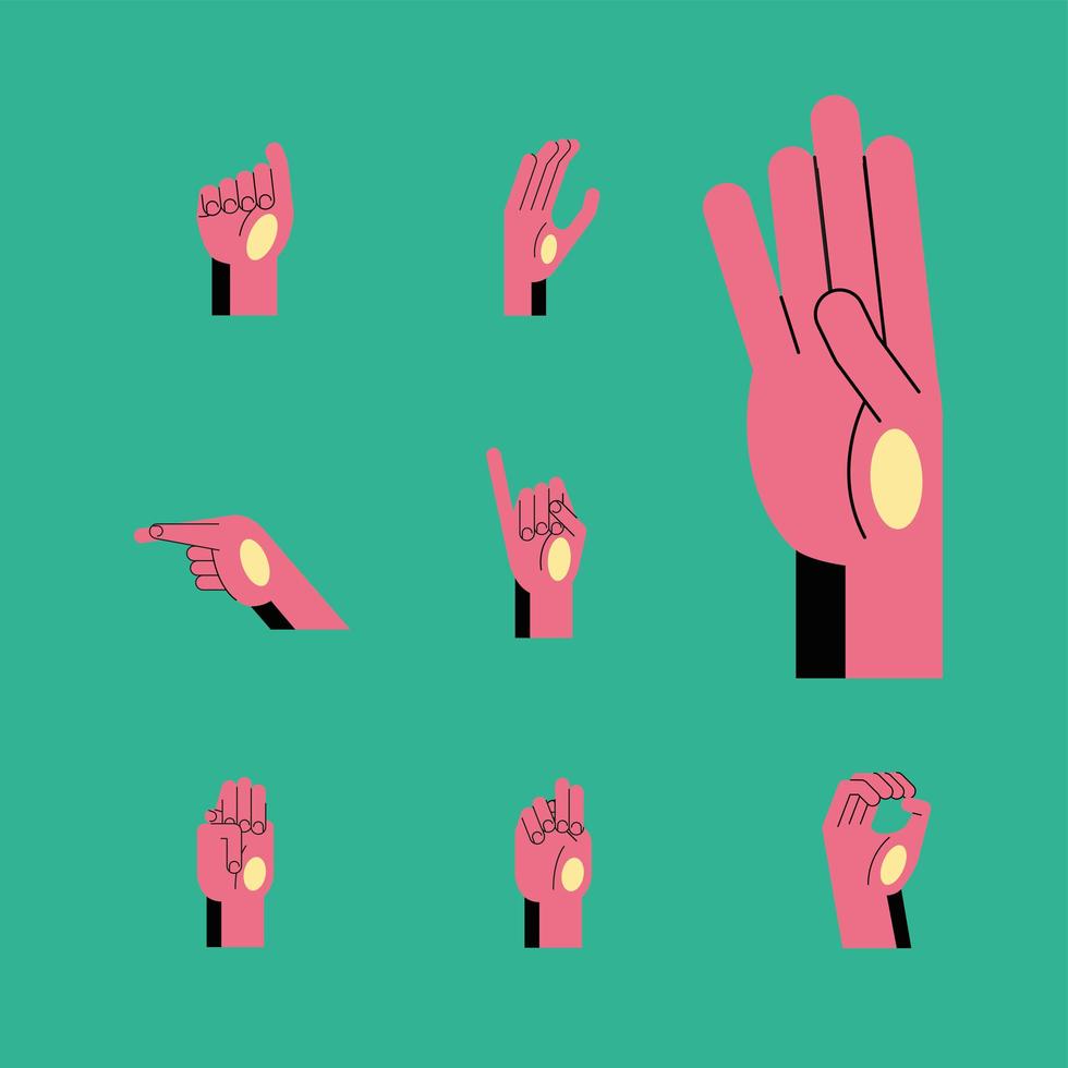 hand gebarentaal alfabet lijn en vul stijl icon set vector design