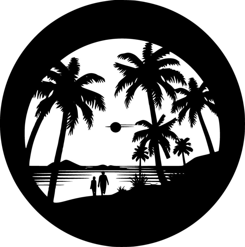 strand, zwart en wit vector illustratie