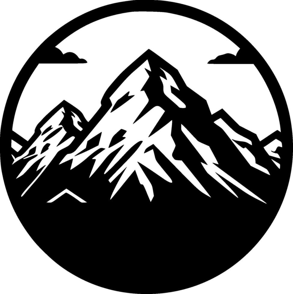 berg reeks - zwart en wit geïsoleerd icoon - vector illustratie