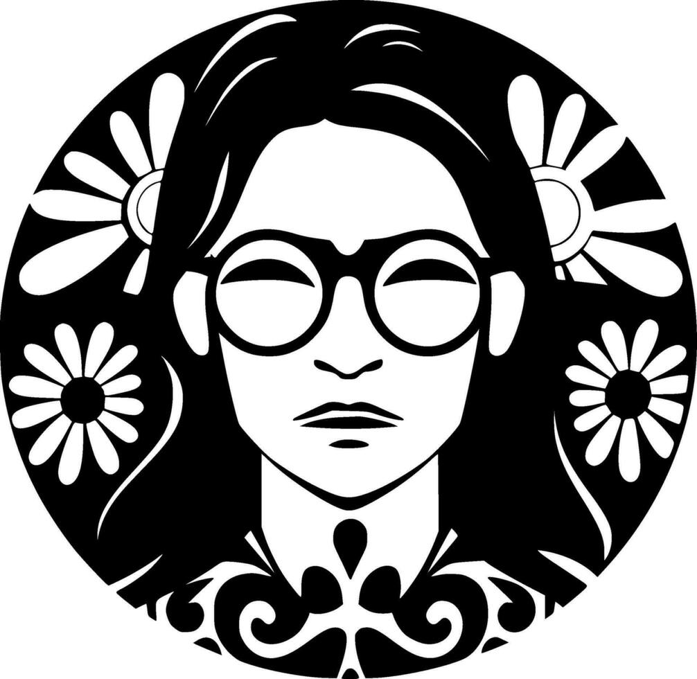 hippie, zwart en wit vector illustratie