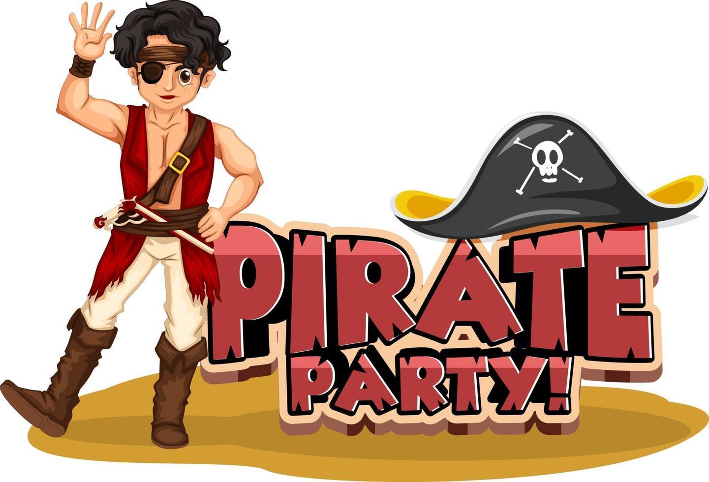 piratenfeest lettertype banner met een stripfiguur van een piratenman vector