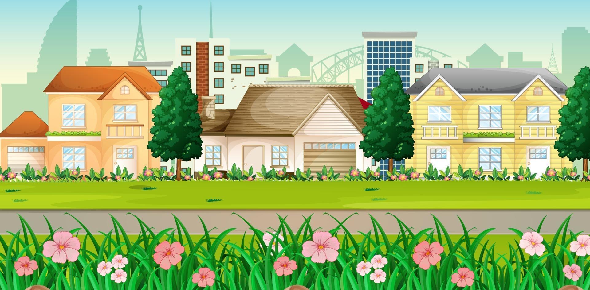 landschap in de voorsteden met veel huizen vector
