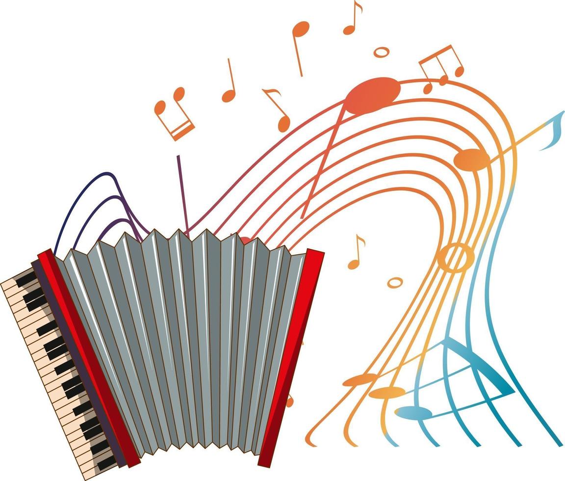 accordeon muziekinstrument met melodie symbolen geïsoleerd vector