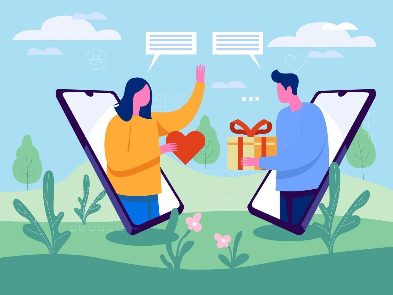 online chatten illustratie, online dating concept, cadeau online delen vector