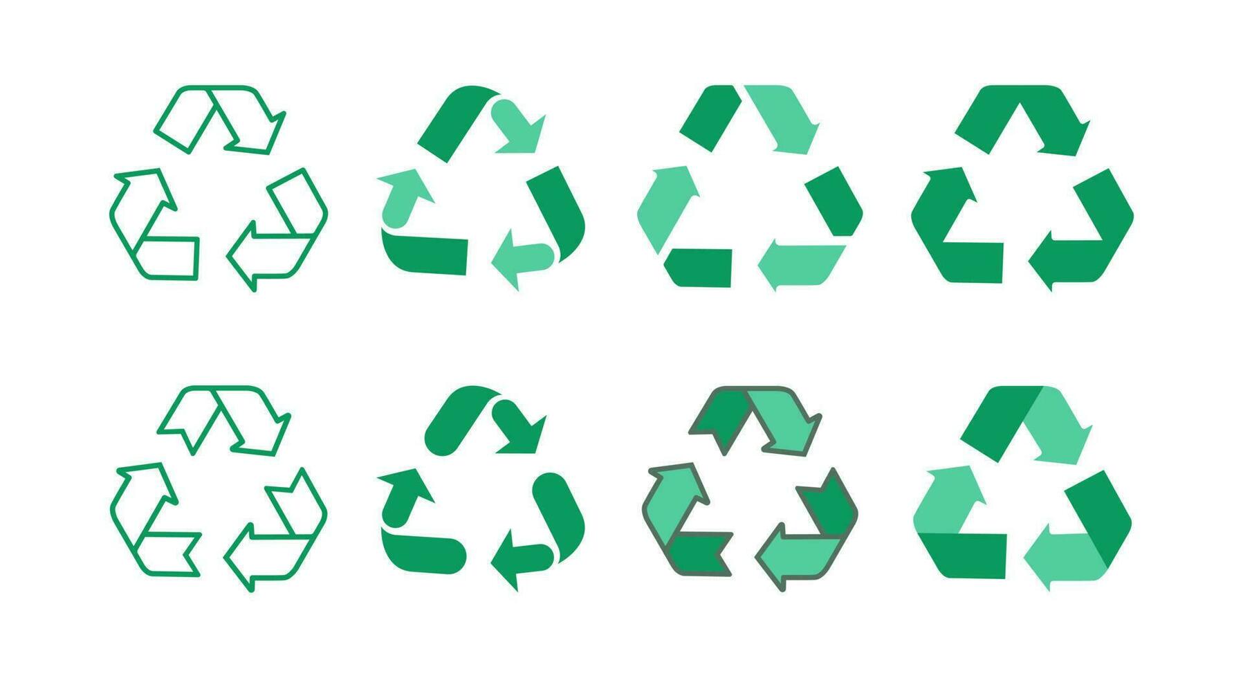 groen recycle icoon reeks vlak lijn stijl vector illustratie