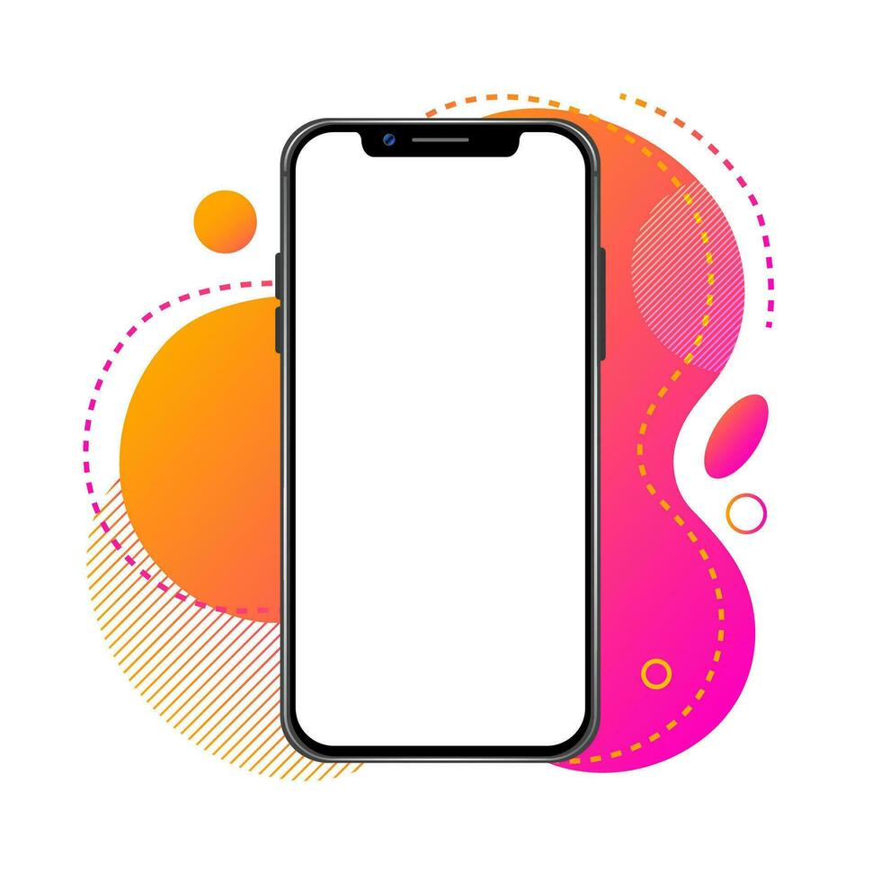 modern smartphone apparaat kleurrijk vloeistof element vitrine mockup vector illustratie