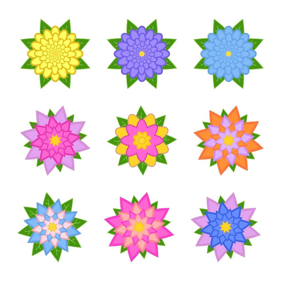 een set van prachtige kleurrijke bloemen. geïsoleerd op een witte achtergrond. negen varianten. geschikt voor.. vector