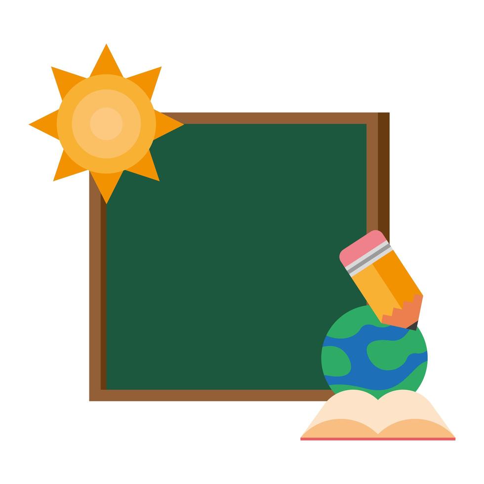 schoolbord met zon en benodigdheden vector