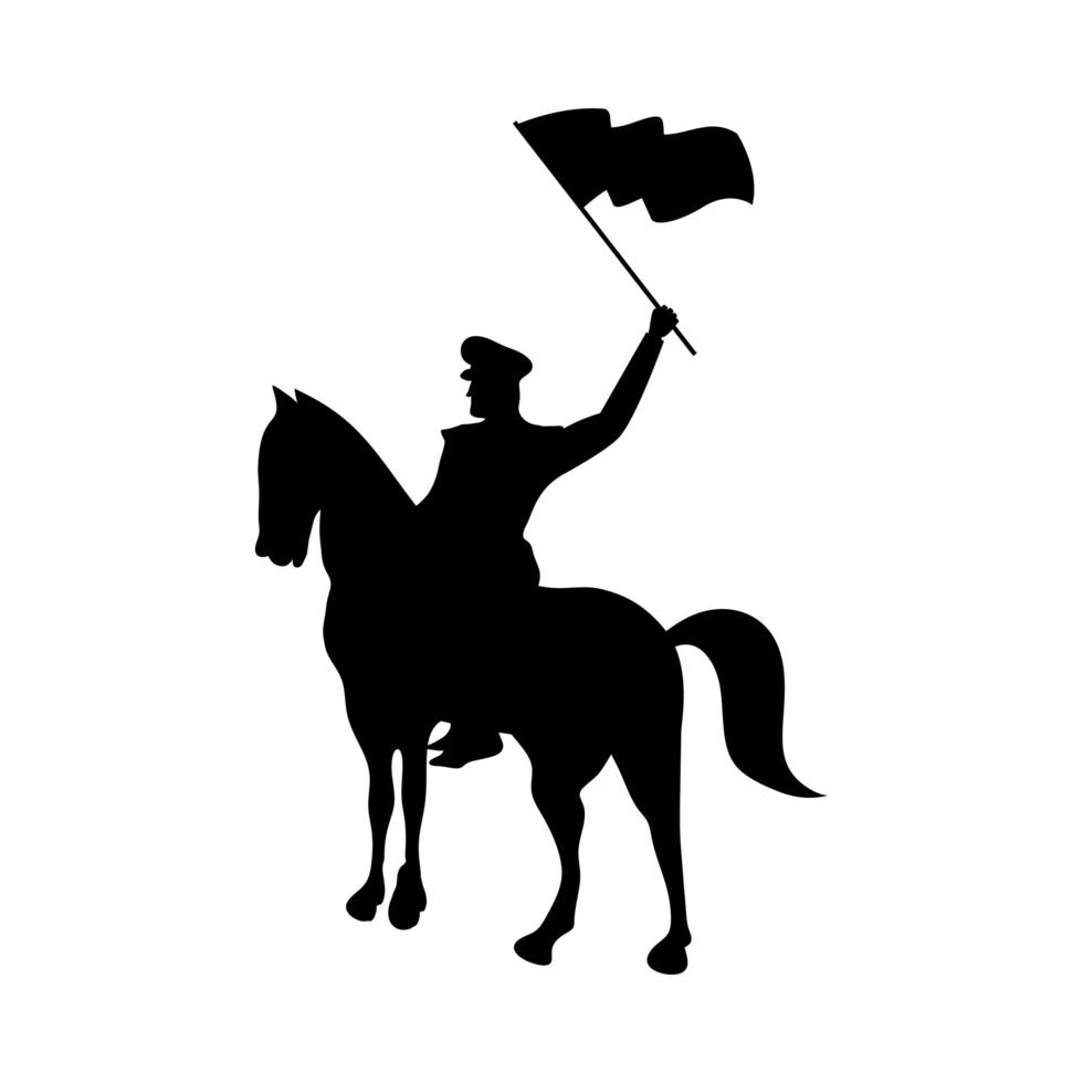 militaire soldaat zwaaien vlag in paard silhouet geïsoleerd icon vector