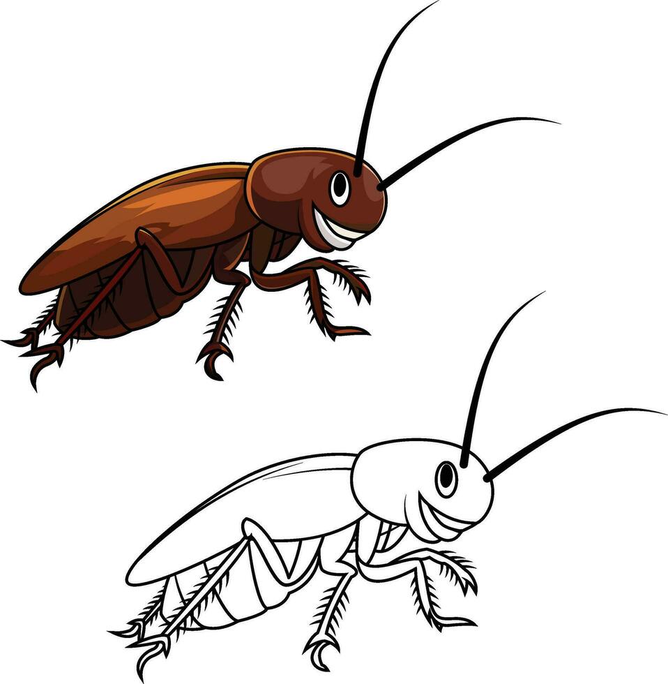 tekenfilm kakkerlak vector illustratie, gekleurde en zwart en wit lijn tekening van kakkerlak , kakkerlak vector beeld