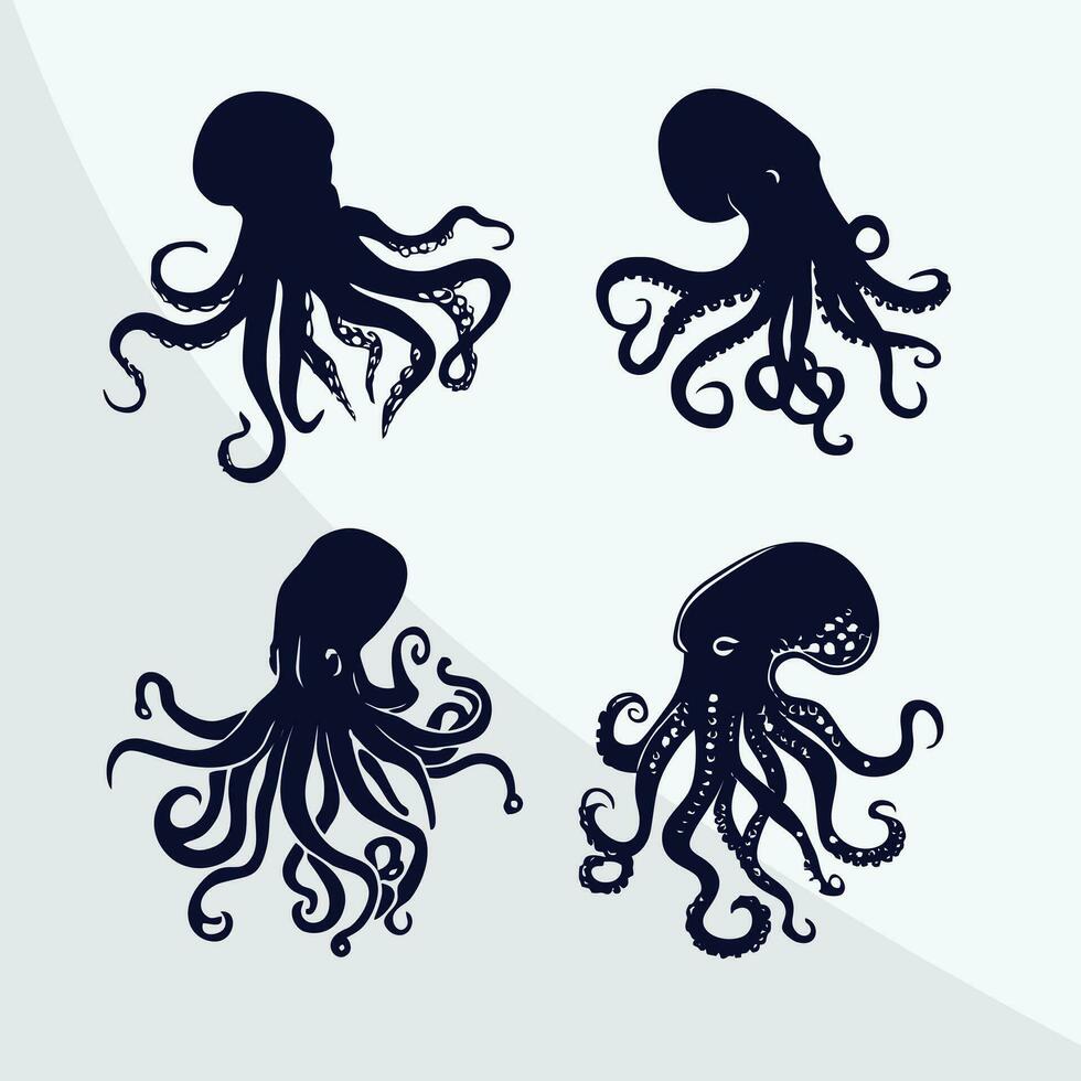 vector tekening van een reeks van octopussen silhouet