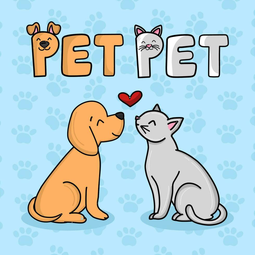 schattig hond en kat vriend tekenfilm icoon vector illustratie. dier natuur. huisdieren kat en hond. poten achtergrond