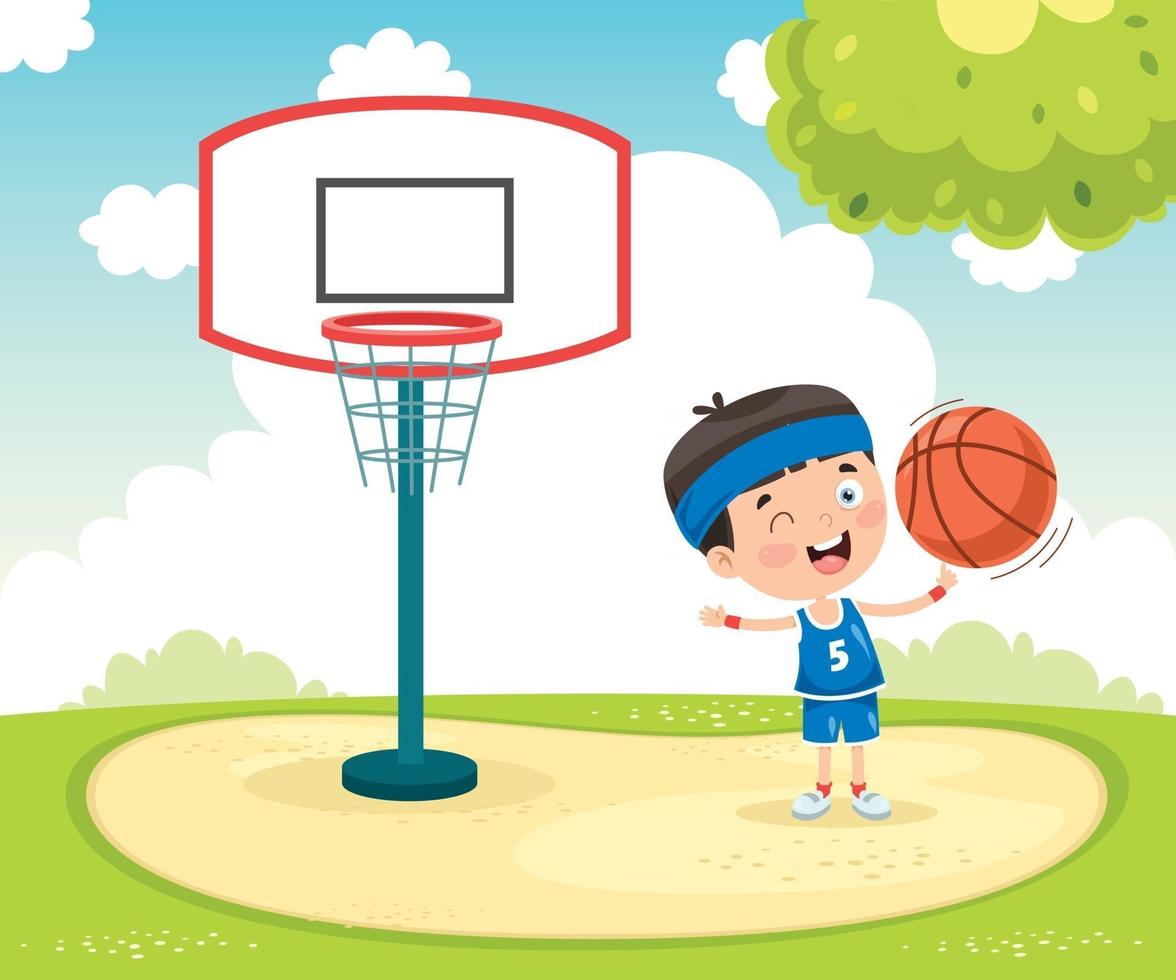 klein kind aan het basketballen vector