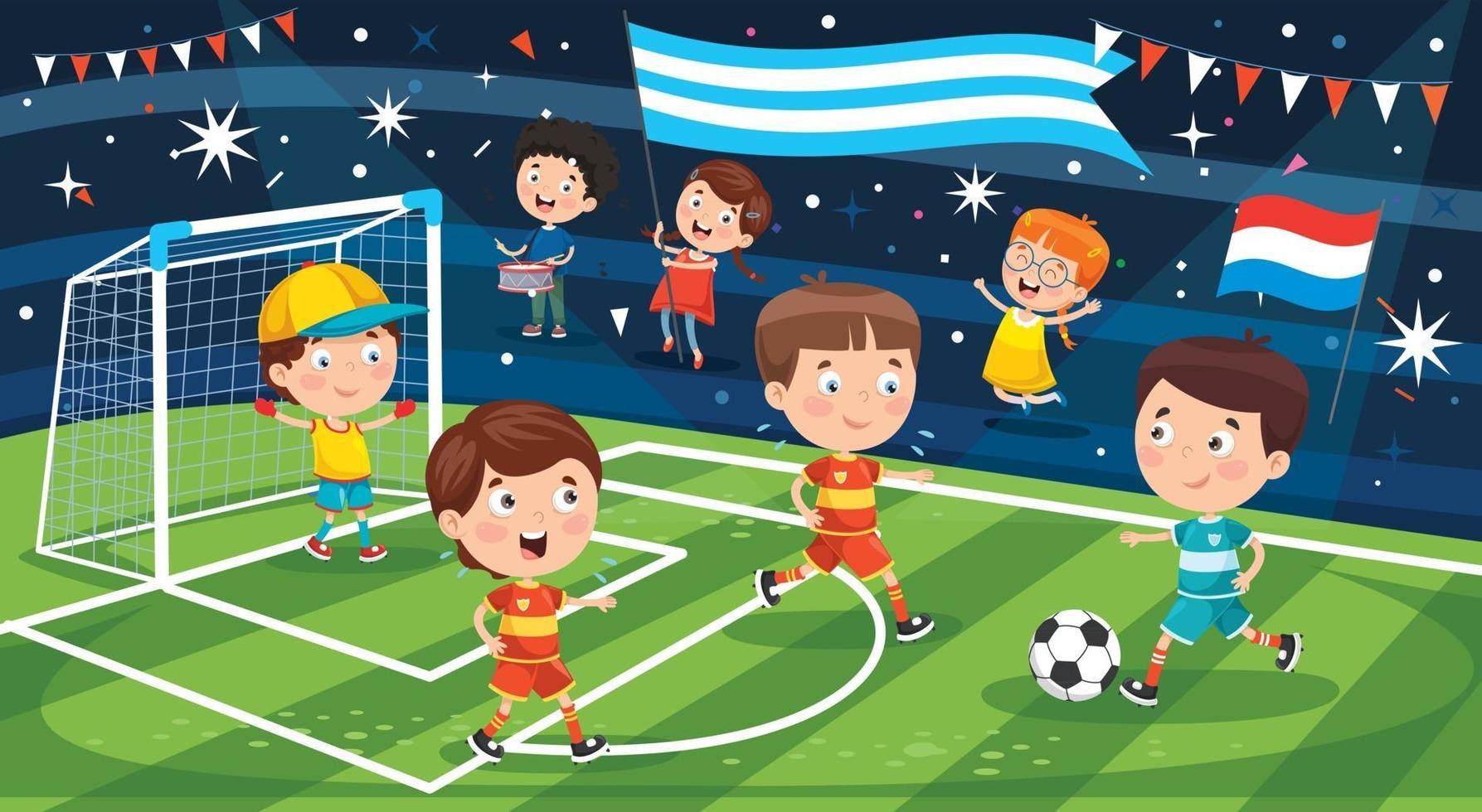 kleine kinderen aan het voetballen vector