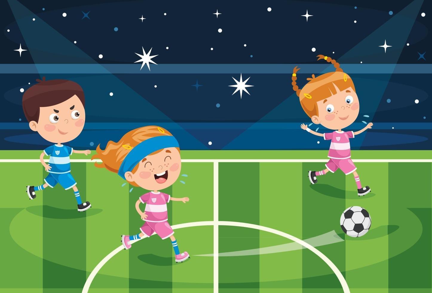 kleine kinderen aan het voetballen vector