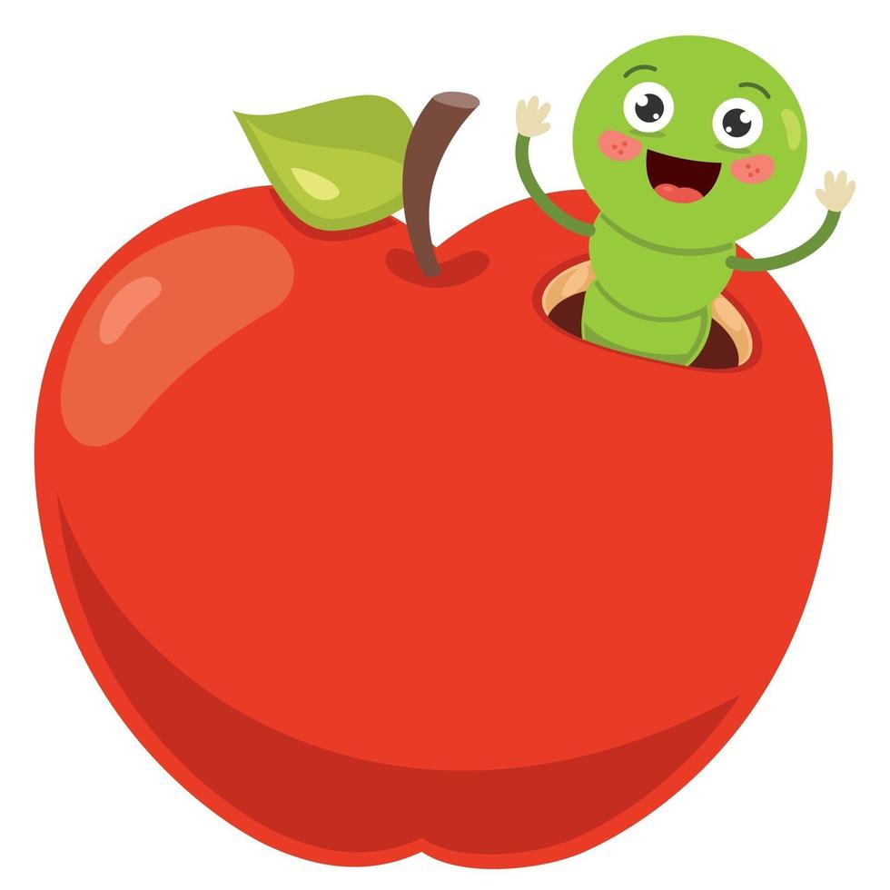 rode appel en schattige worm cartoon vector