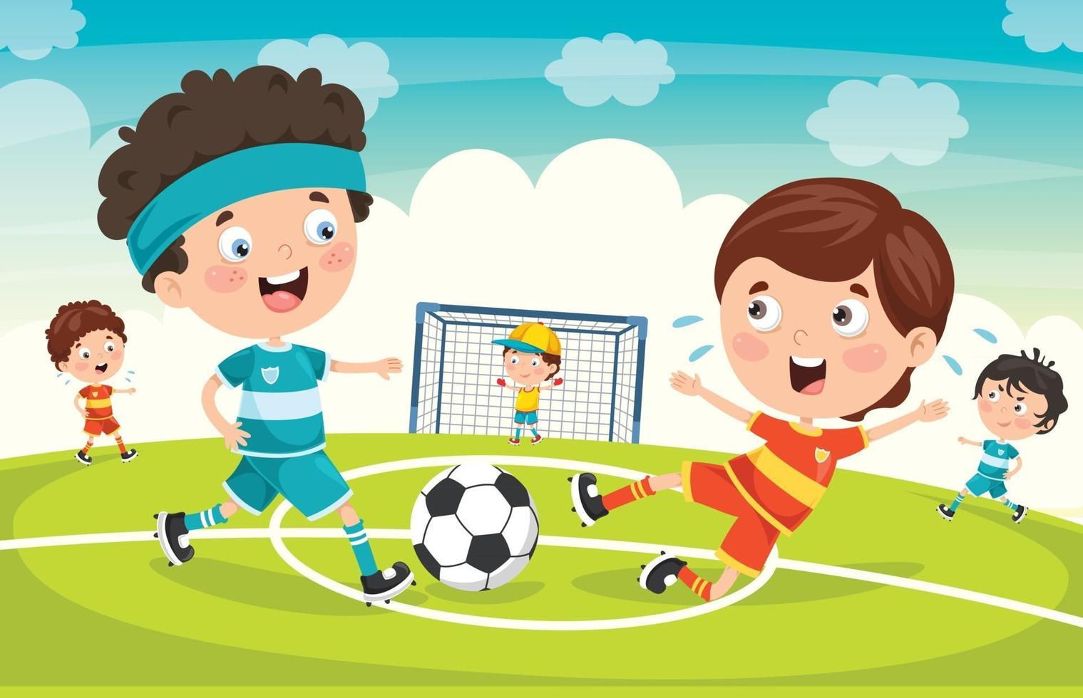 kleine kinderen aan het voetballen vector