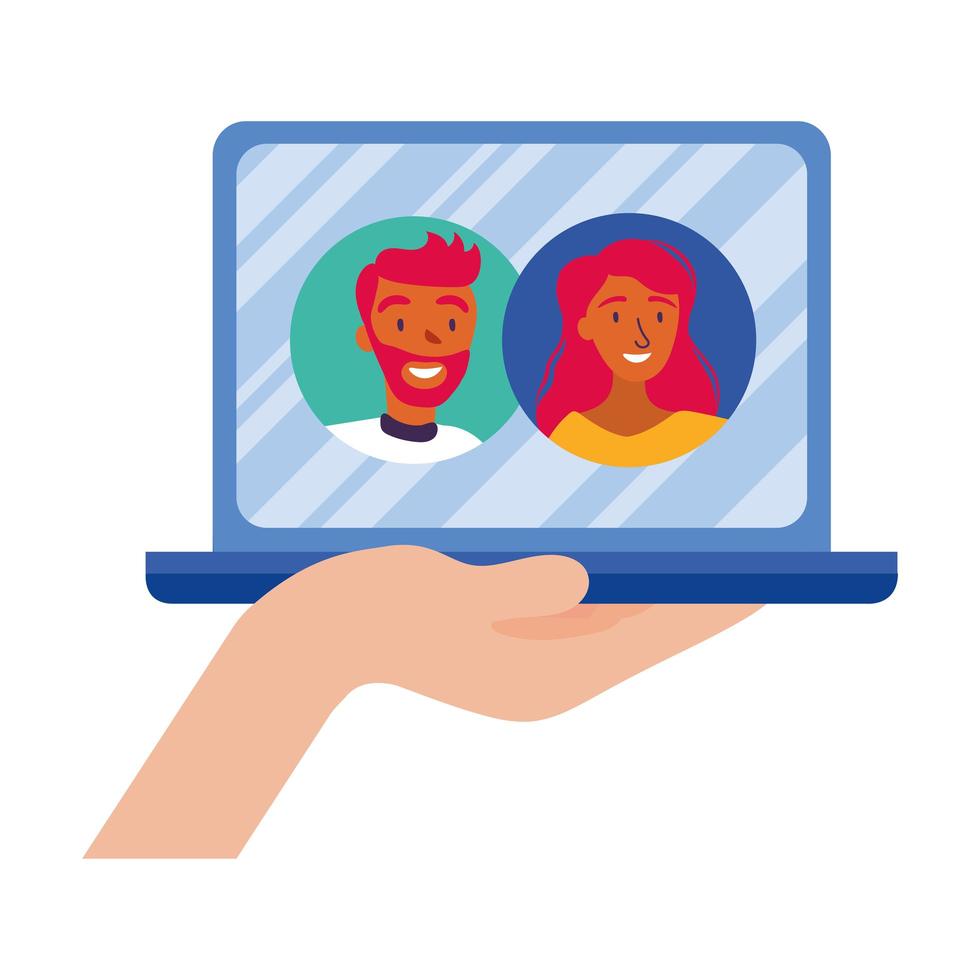 vrouw en man avatar op laptop in videochat vector ontwerp