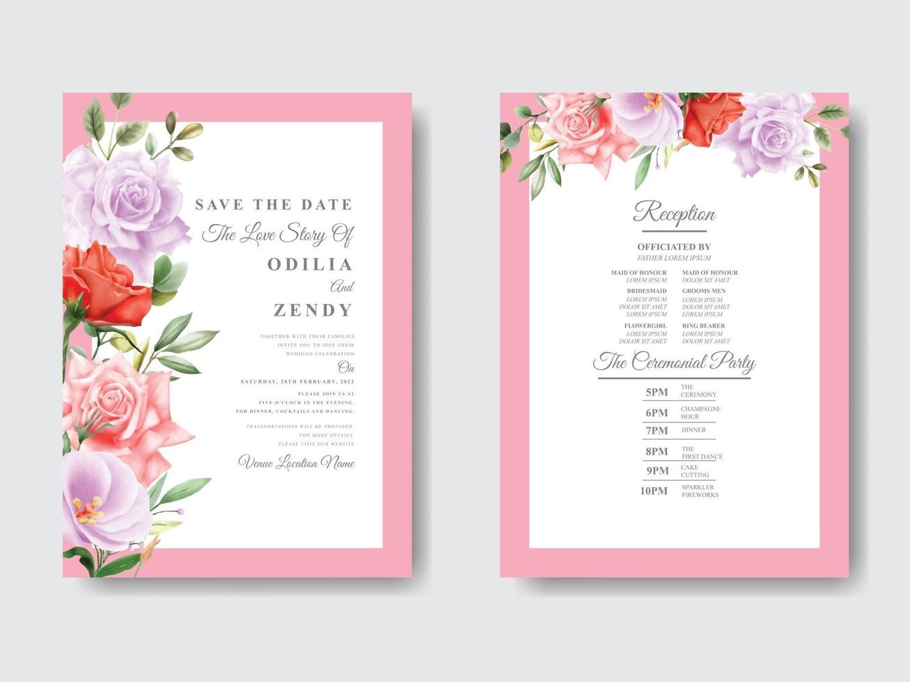 romantische bloemen bruiloft uitnodigingskaart vector