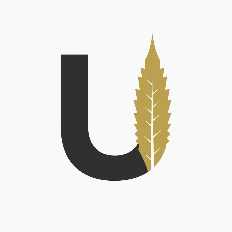 brief u hennep logo concept met marihuana blad icoon vector