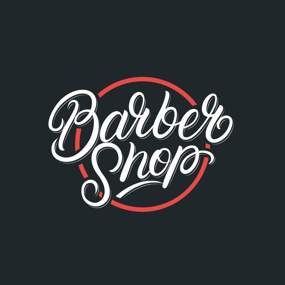 kapper winkel hand- geschreven belettering logo, label, insigne, embleem, teken. modern borstel kalligrafie, typografie. wijnoogst retro stijl. vector illustratie.