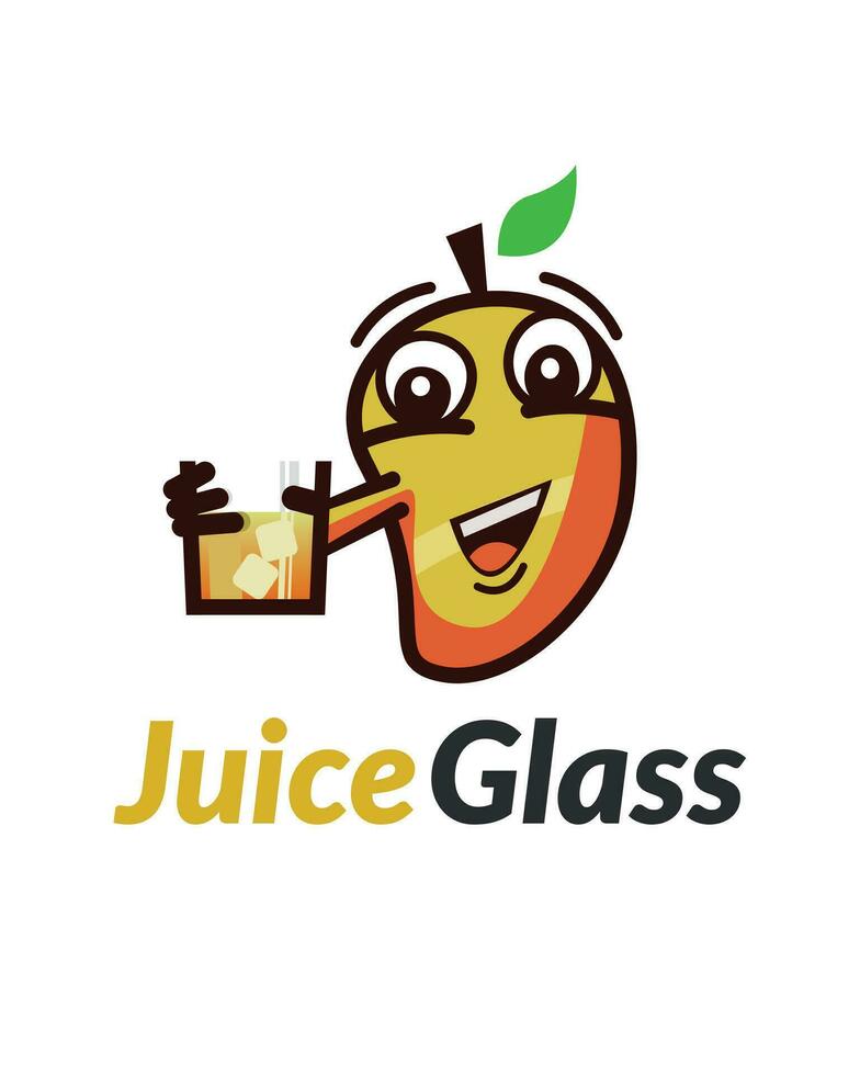 minimaal schattig mango mascotte logo ontwerp - minimaal schattig mango karakter logo ontwerp - mango karakter Holding een sap van glas vector