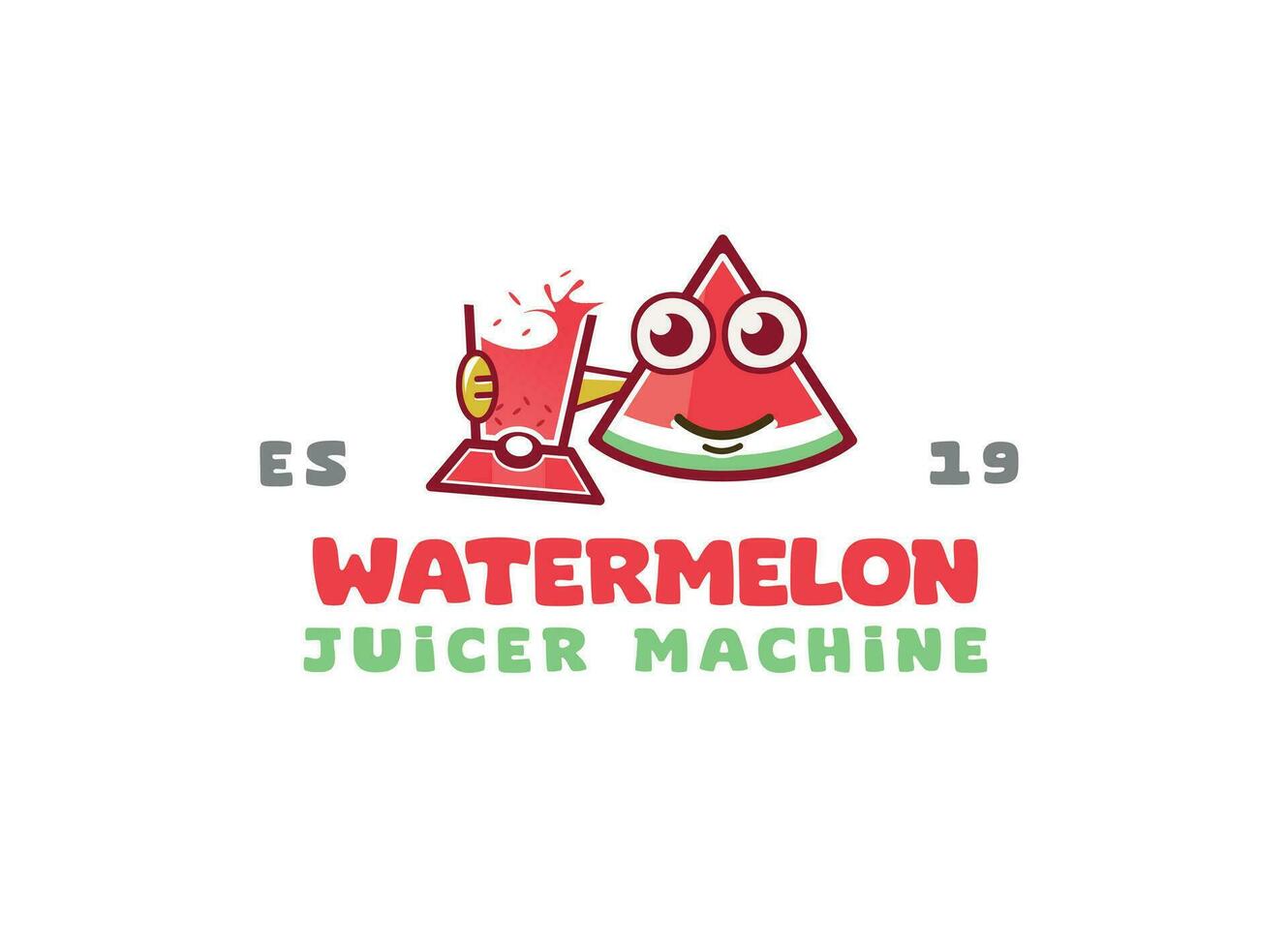 watermeloen schattig mascotte - schattig watermeloen mascotte karakter Holding een sapcentrifuge machine - watermeloen mascotte logo -sap logo vector