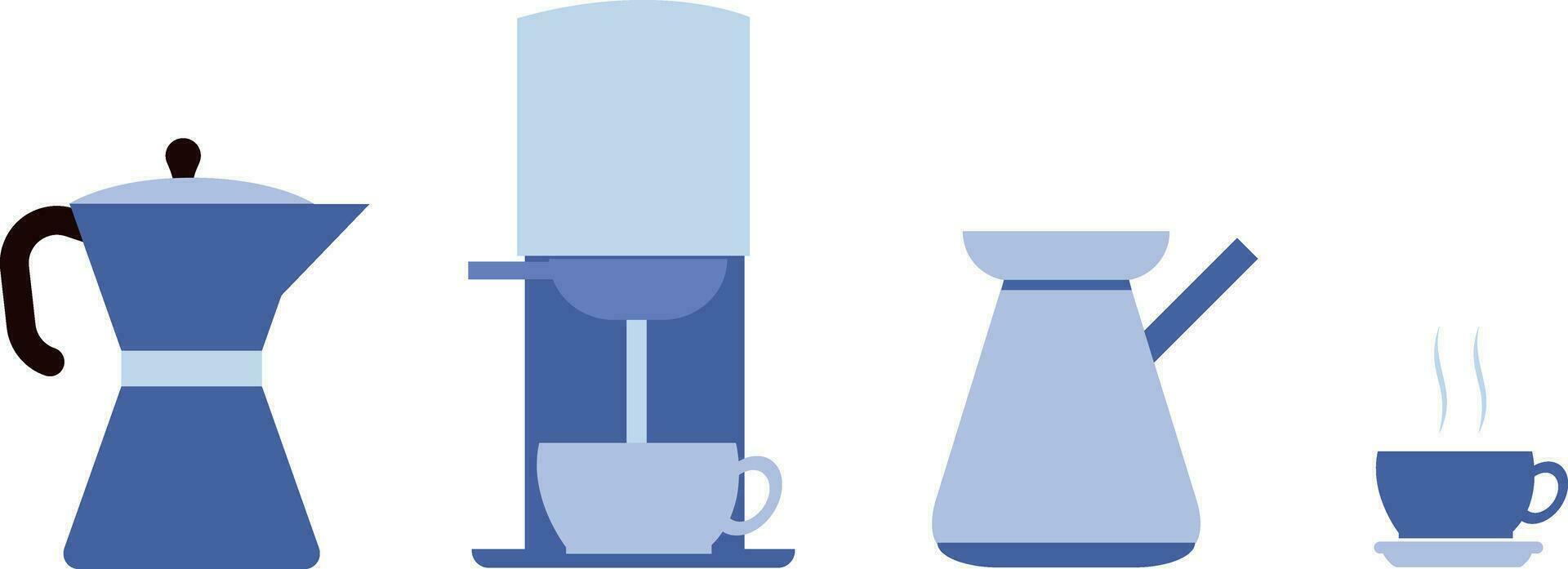 reeks voor koffie liefhebbers. geïsoleerd koffie elementen. Frans druk op, koffie machine, mok, beker, melk werper, ketel. icoon verzameling voor menu, koffie winkel. vector