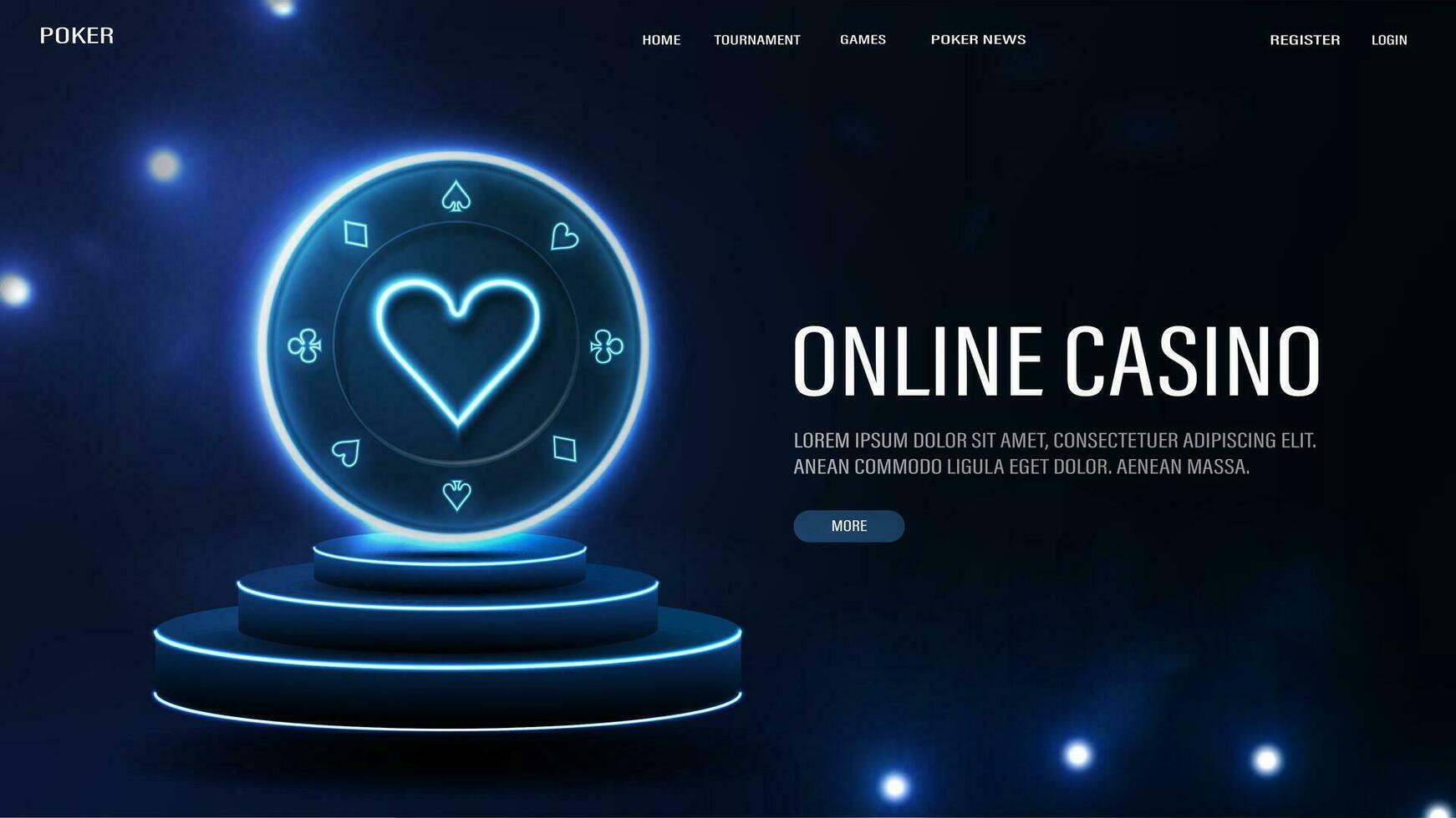neon spaander voor casino spellen Aan de podium. een web banier met een platform Aan een blauw achtergrond. vector