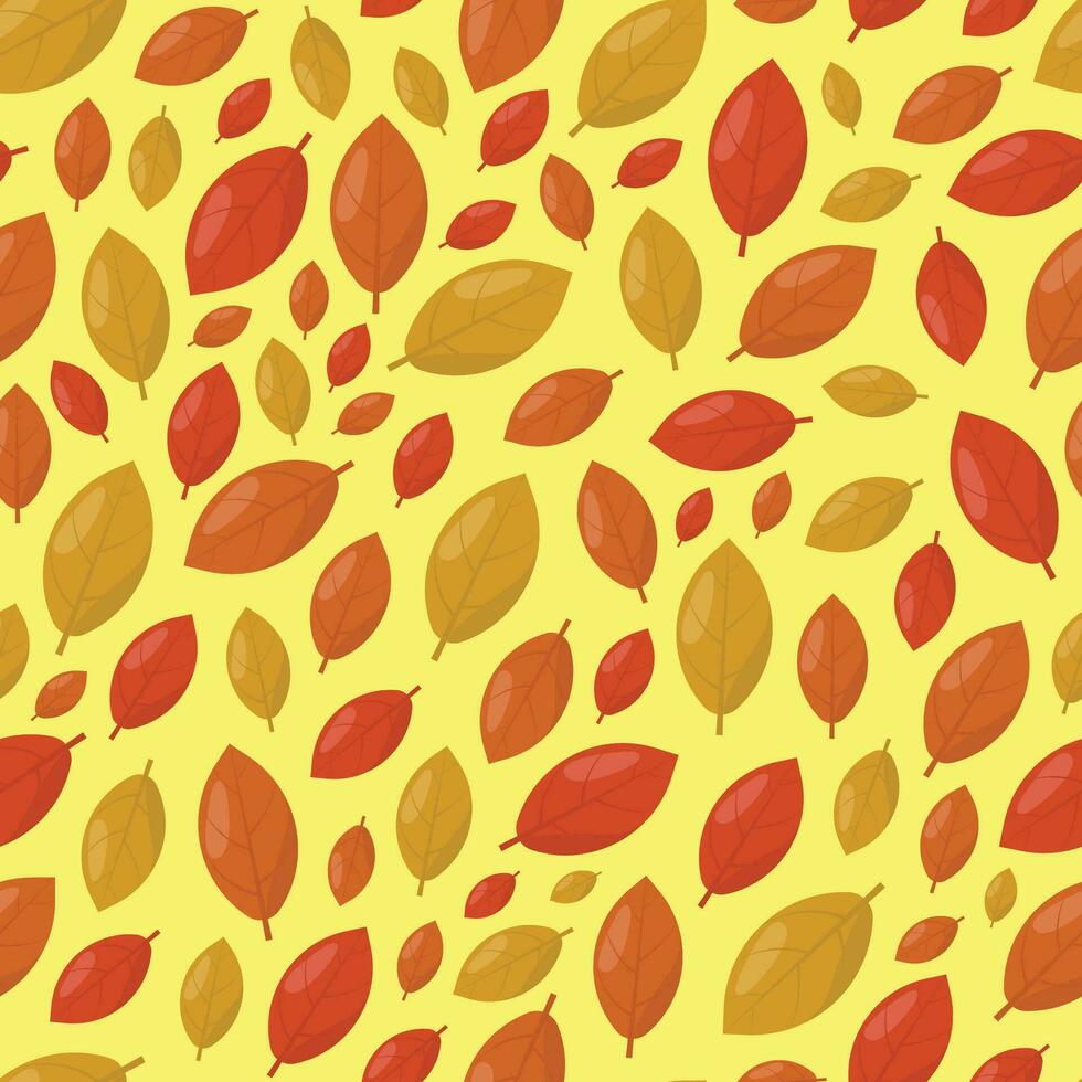 naadloos patroon van vallend droog bladeren Aan een pastel geel achtergrond vector
