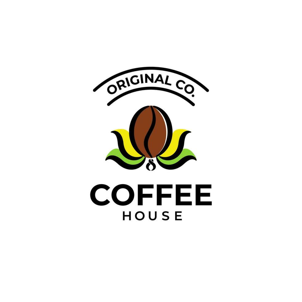 koffie Boon logo met blad decoratie. patroon achtergrond. icoon ontwerp sjabloon elementen. verzameling van logotypes voor cafés, restaurants, koffie huis. vector illustratie.