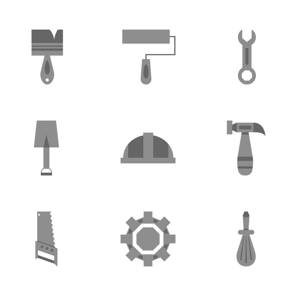 bouw gereedschap icoon. vlak, gemakkelijk en grijs. gebruikt voor symbool, icoon, teken en logo vector