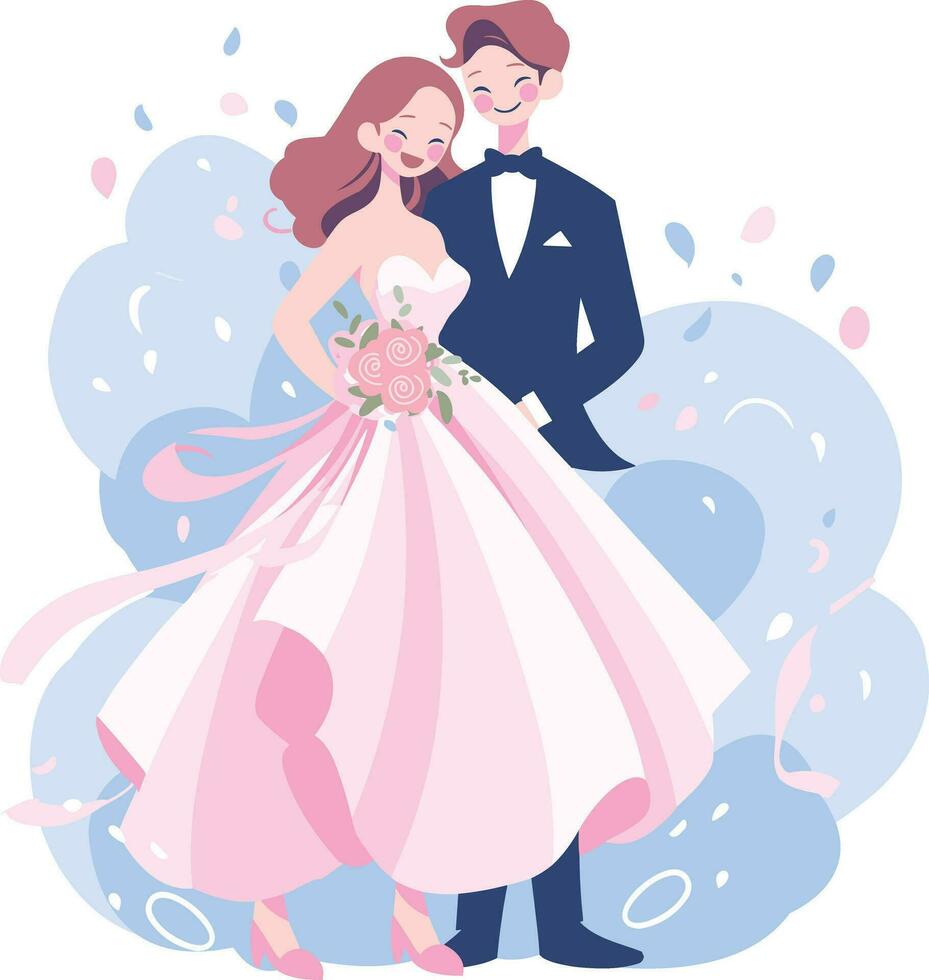 hand- getrokken paar in bruiloft jurken in vlak stijl vector