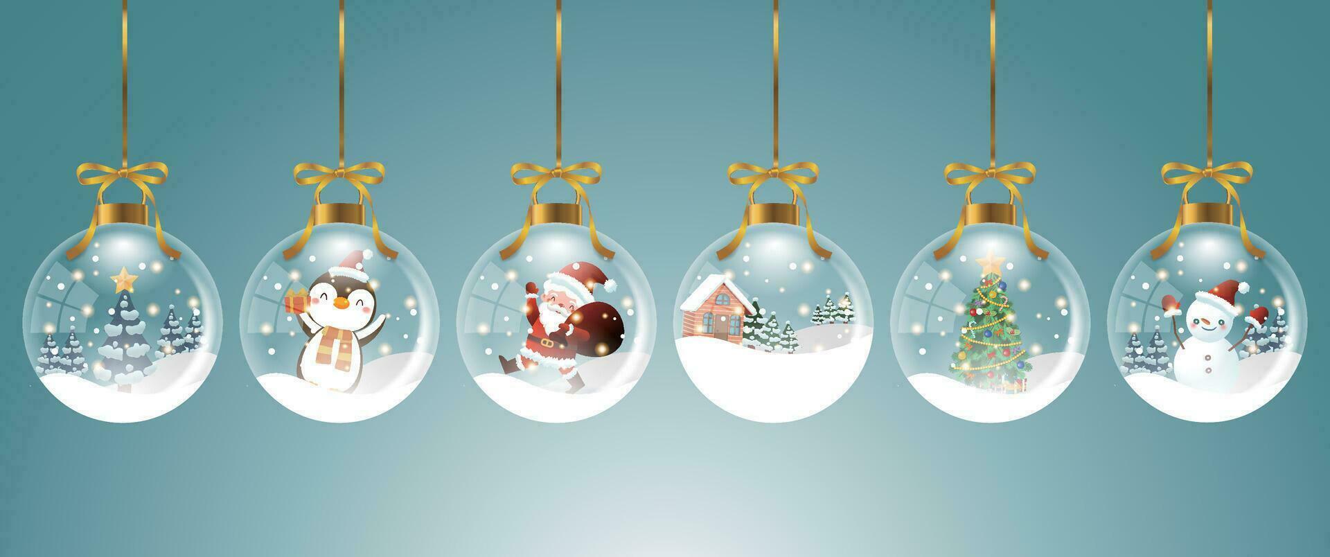 reeks van transparant Kerstmis decoraties met sneeuw decoraties binnen, geschikt voor affiches, kaarten, uitverkoop decoraties vector