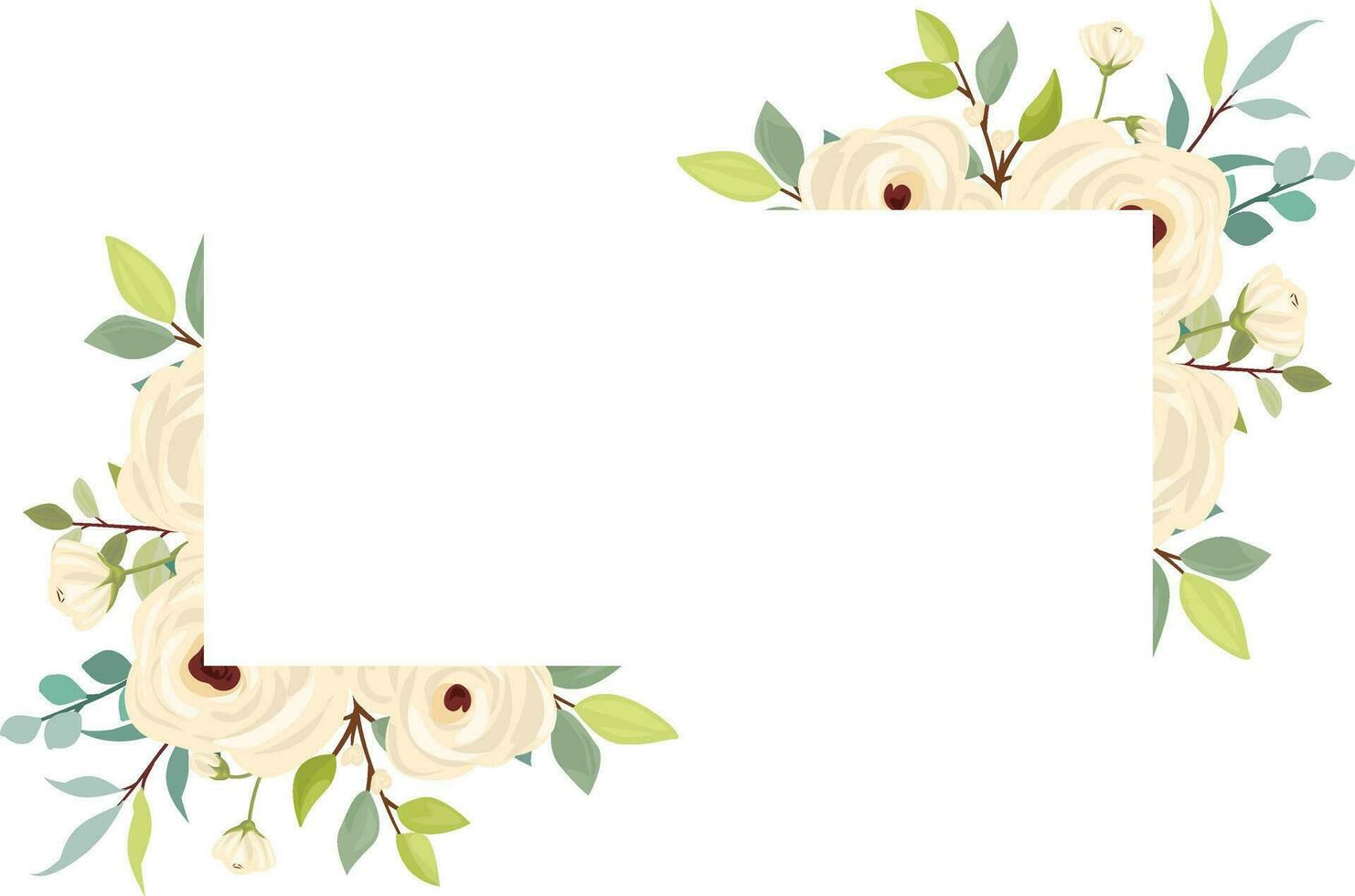bruiloft kader met bloem boeket. wit rozen, groen bladeren. bloemen poster, nodig uit en groet kaart. vector