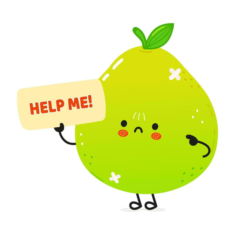 ziek pomelo vraagt voor helpen karakter. vector hand- getrokken tekenfilm kawaii karakter illustratie icoon. geïsoleerd Aan wit achtergrond. lijden ongezond pomelo fruit karakter concept