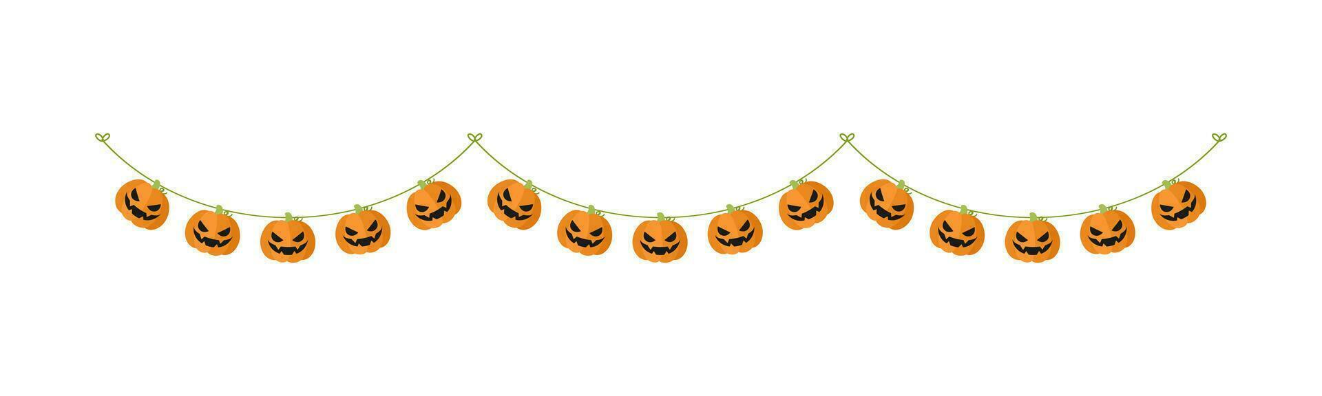 schattig jack O lantaarn onheil pompoen slinger voor halloween. gemakkelijk banier hangende partij classy decor vector element.