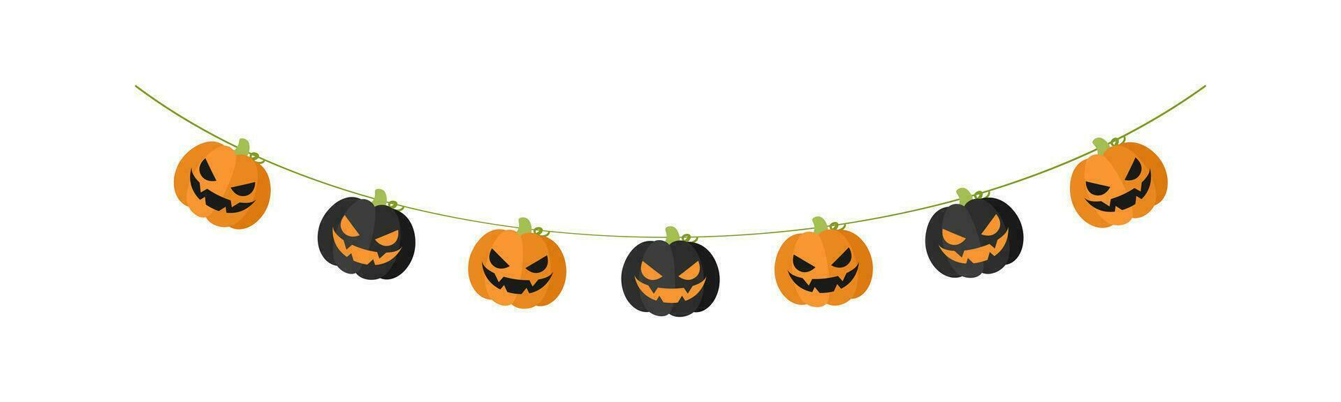 schattig jack O lantaarn onheil pompoen slinger voor halloween. gemakkelijk banier hangende partij classy decor vector element.