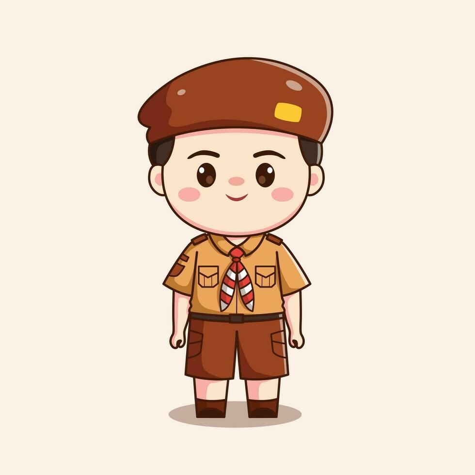 Indonesisch verkenner jongen schattig kawaii chibi karakter illustratie vector