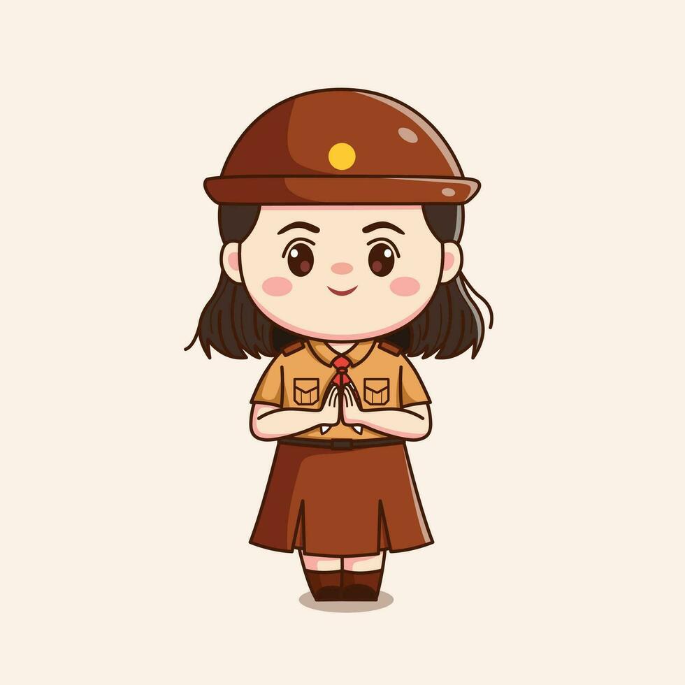 Indonesisch verkenner meisje salam schattig kawaii chibi karakter illustratie vector