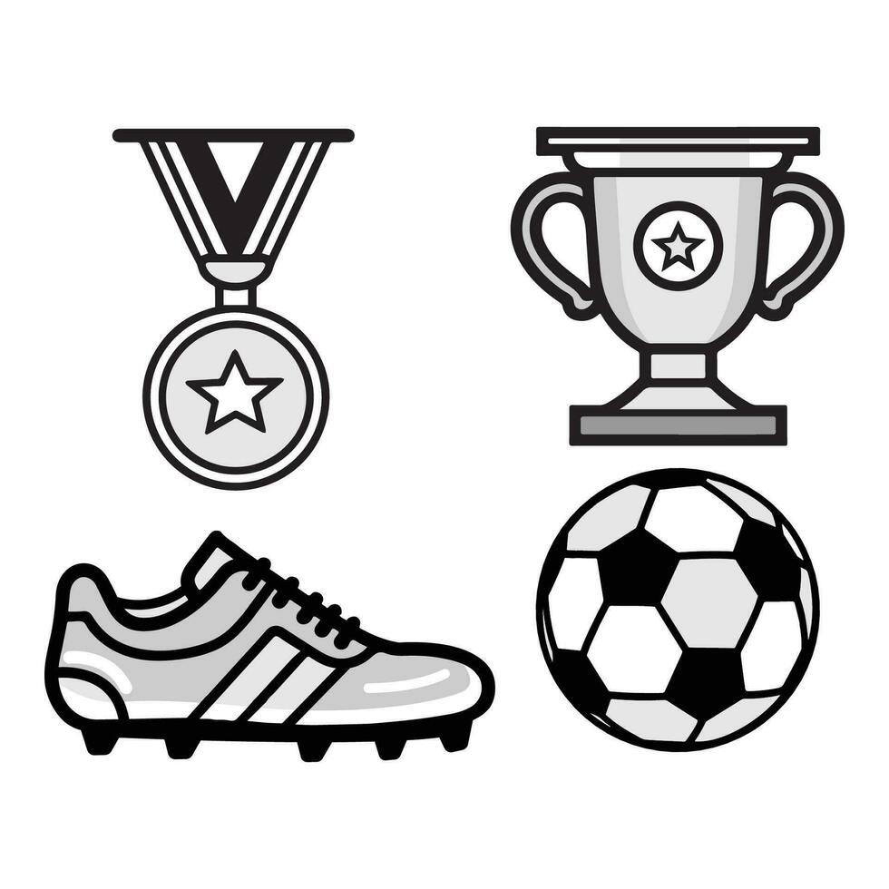 voetbal pictogrammen set. voetbal bal, medaille, laars, winnaar beker, bal. vector illustratie