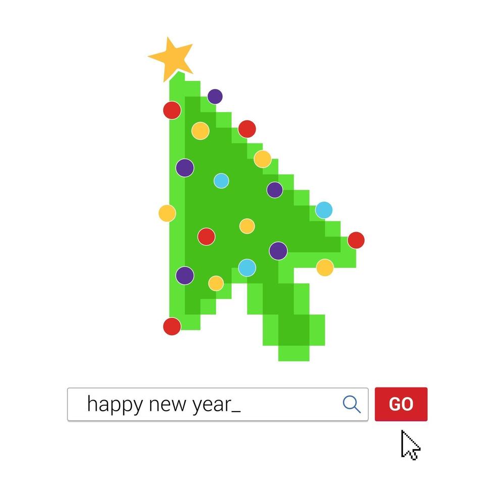 computermuiscursor pijlaanwijzer zoals groene kerstboom met ballen en ster. prettige kerstdagen en gelukkig nieuwjaar voor jou vlakke stijl ontwerp vectorillustratie geïsoleerd op een witte achtergrond. vector