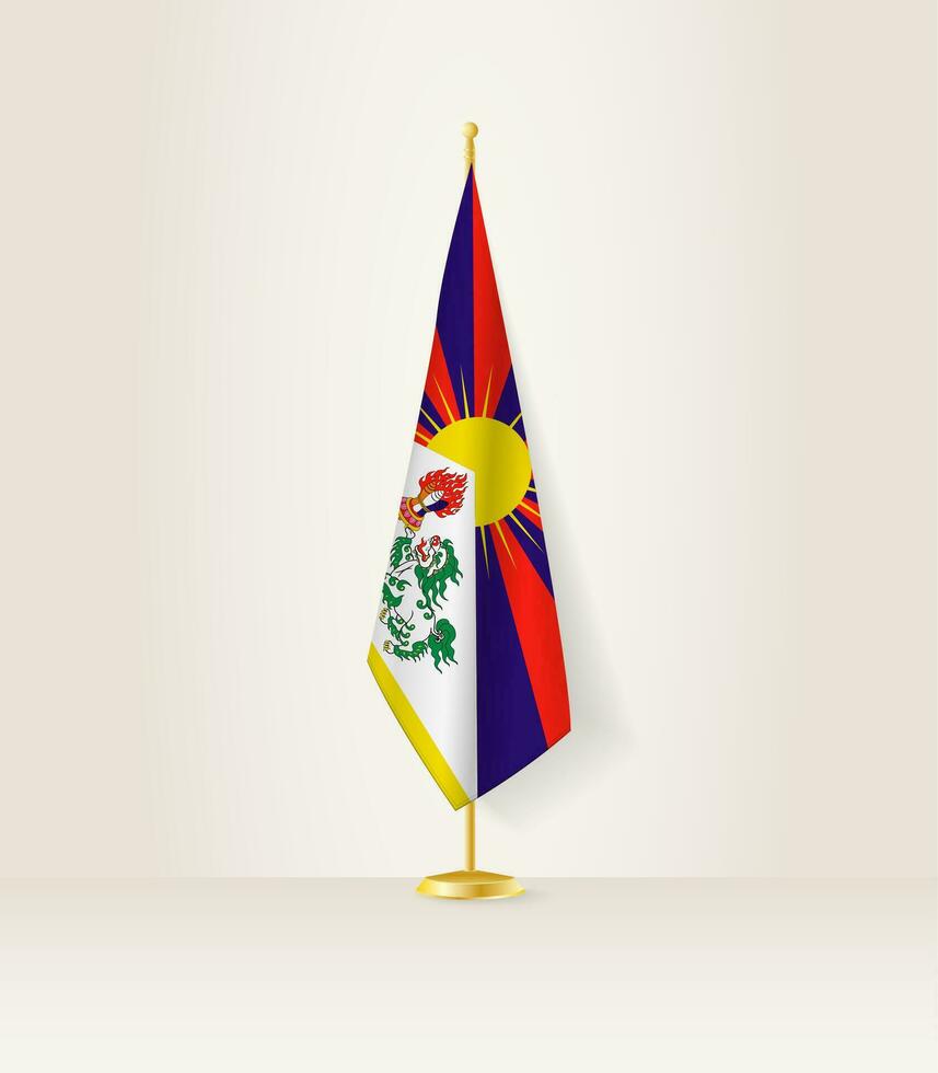 Tibet vlag Aan een vlag stellage. vector