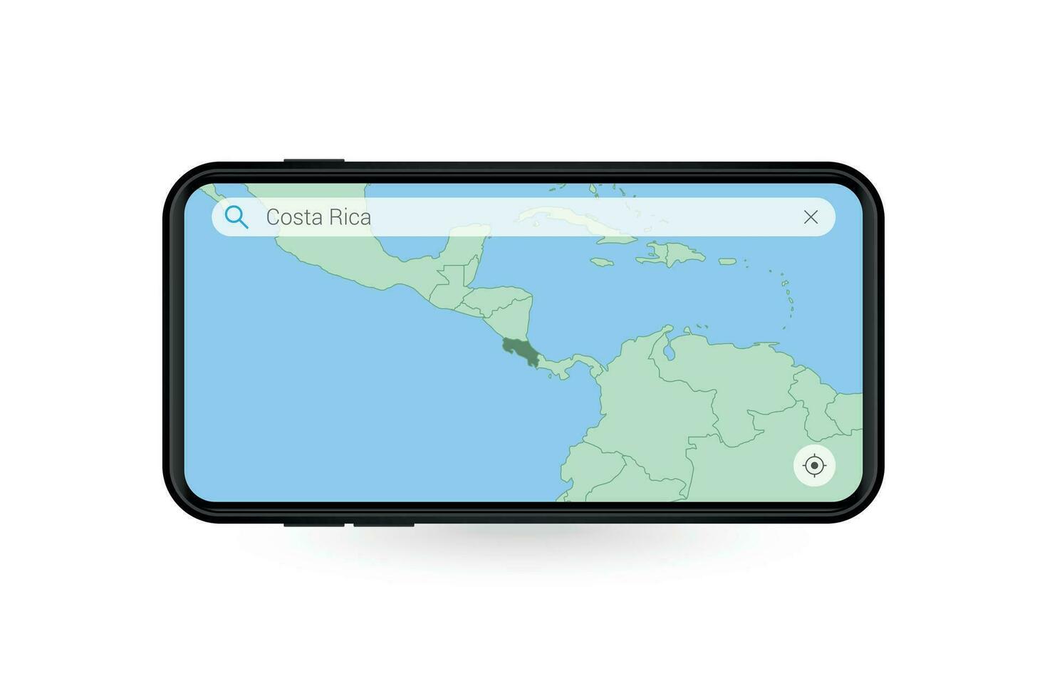 zoeken kaart van costa rica in smartphone kaart sollicitatie. kaart van costa rica in cel telefoon. vector